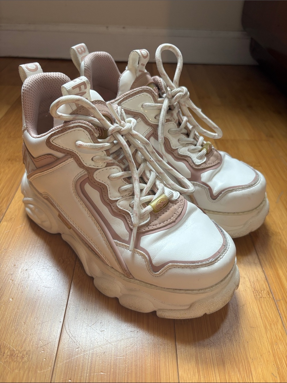 Platform Lace-Up Sneakers in Cream and Blush